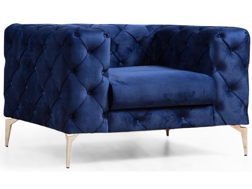 Chesterfield sillón Confortzx 358 - Azul - 70x108x90cm - Tapiz - Patas Metal