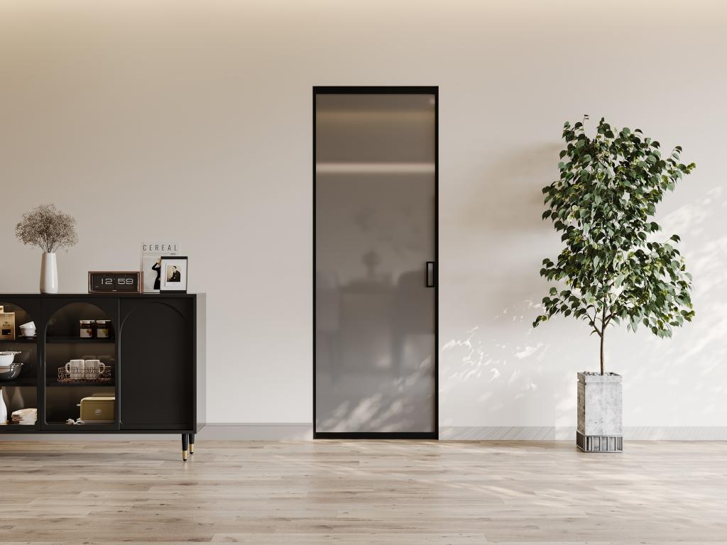 Puerta corredera empotrada - aluminio y cristal templado ahumado mate - Alt. 205 x L63 cm - LINCI II