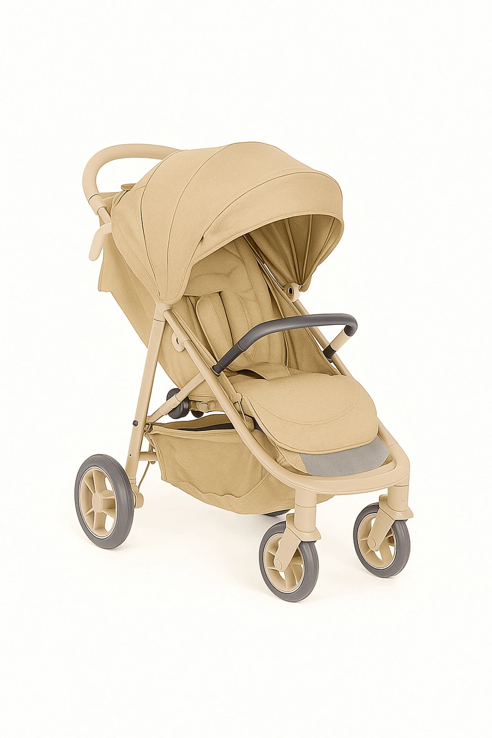 Cochecito de bebé, carrito plegable con respaldo ajustable en 4 posiciones y arnés de seguridad, hasta 22 kg, con capota extensible y cesta inferior, color beige, apto para 0 - 48 meses