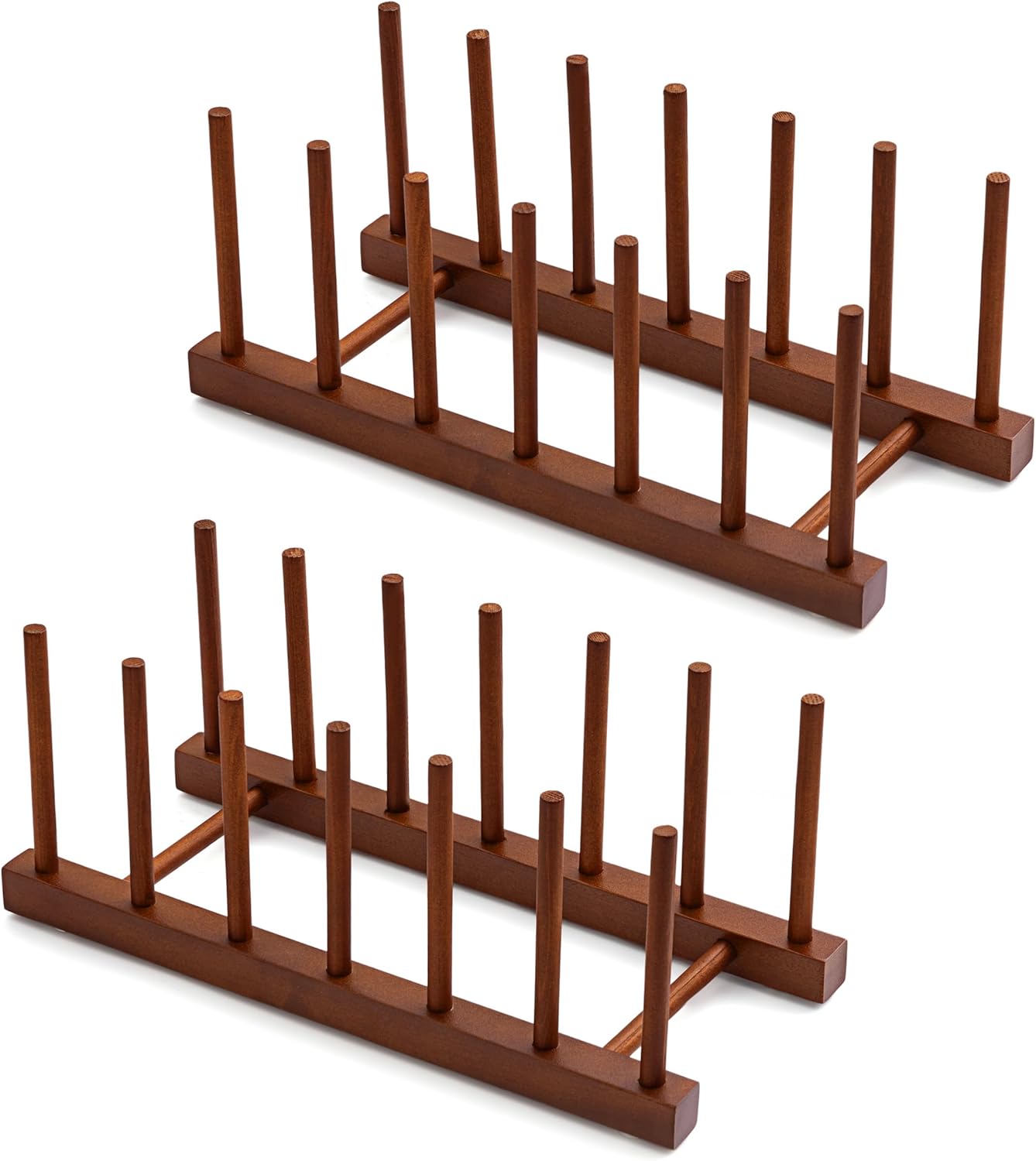 HBlife 6 Slots Teak Dish Plate Bowl Cup Book Pot Lid Cutting Board Drying Rack Stand Drainer Storage Holder Organizer Kitchen Cabinet（Keep Dry）