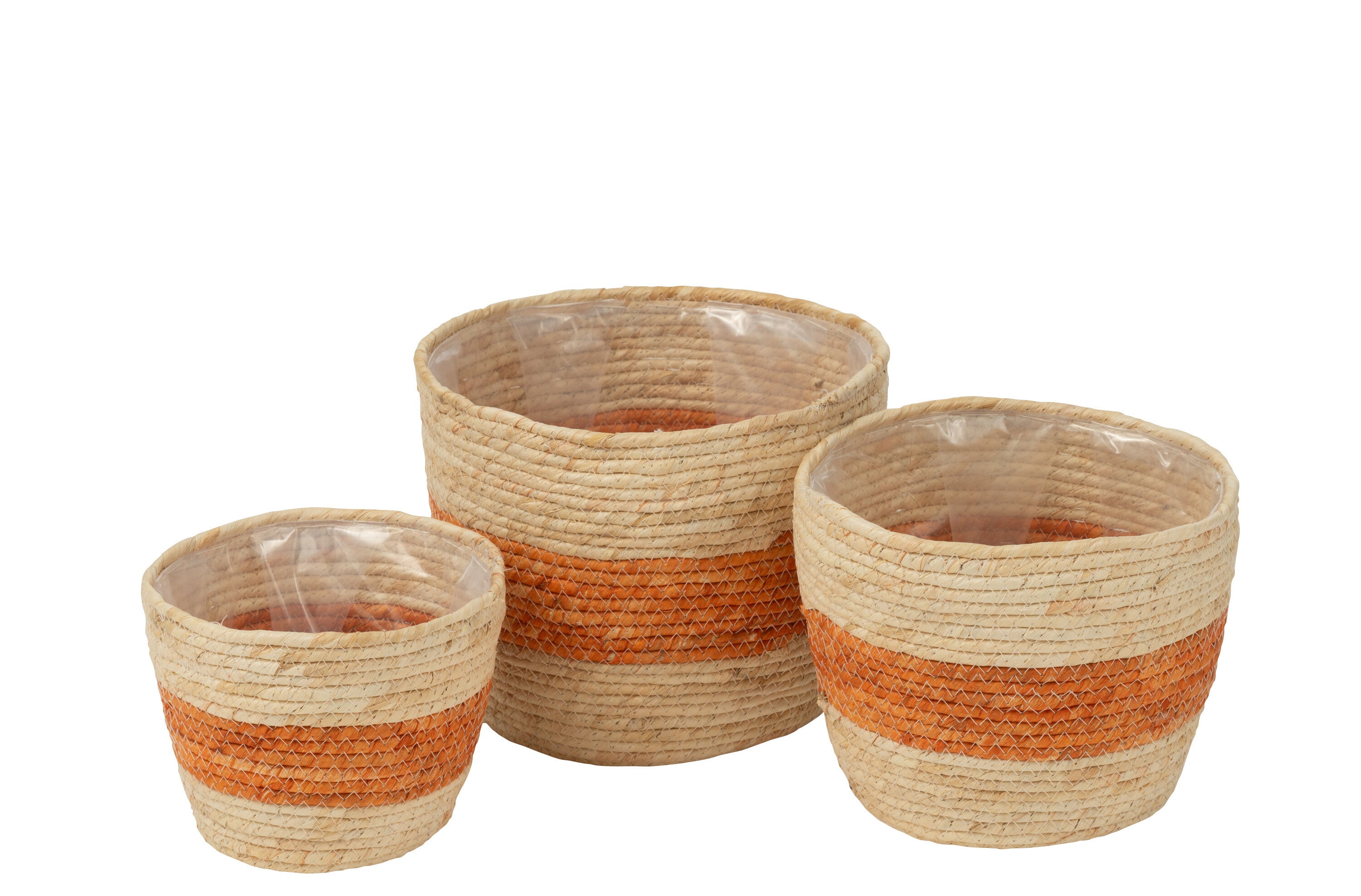 J-Line mand Streep - textiel - naturel oranje - set van 3