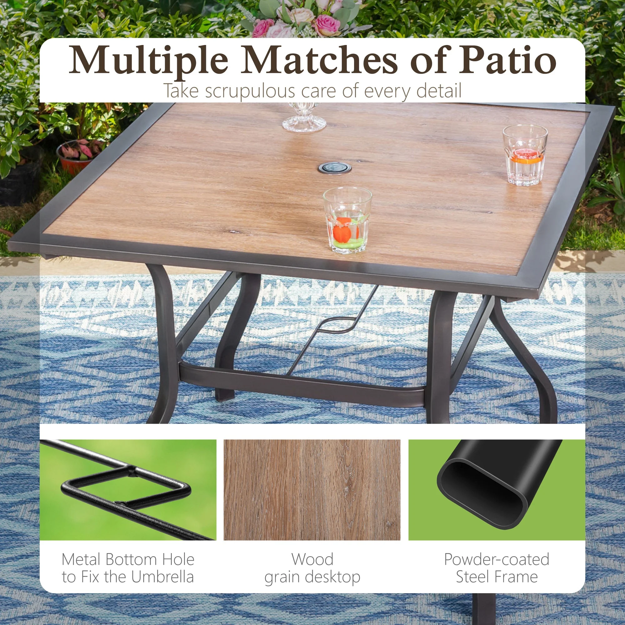 Alpha Joy 8-Piece Outdoor Patio Dining Set with 13 ft Umbrella, Rattan Chairs & Rectangle Table Set for 6, Beige Umbrella - Image 23