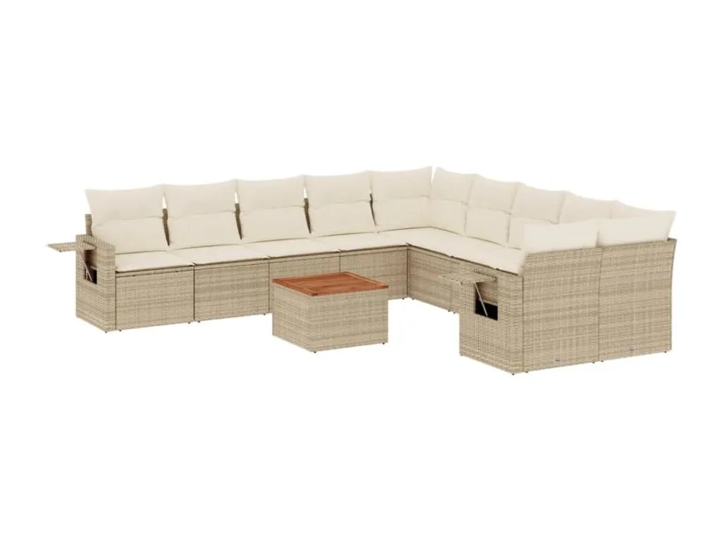 Set de sofás de jardín 11pzas con cojines ratán sintético beige