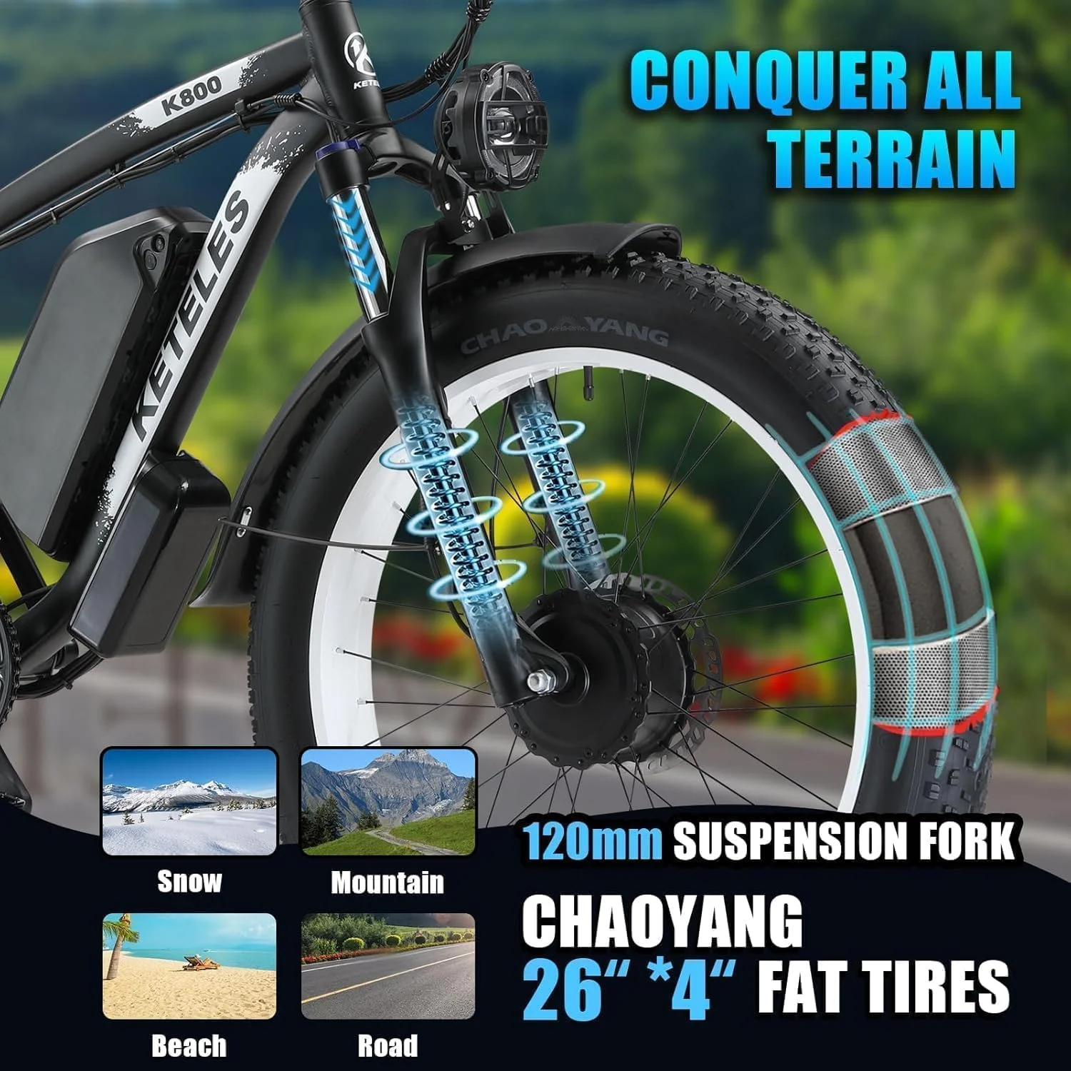 KETELES Electric Bike for Adults, Peak 4000W Dual Motor Ebike-26" Fat Tire Electric Mountain bike, 48V 23AH Removable Battery UL 2849. - Image 11