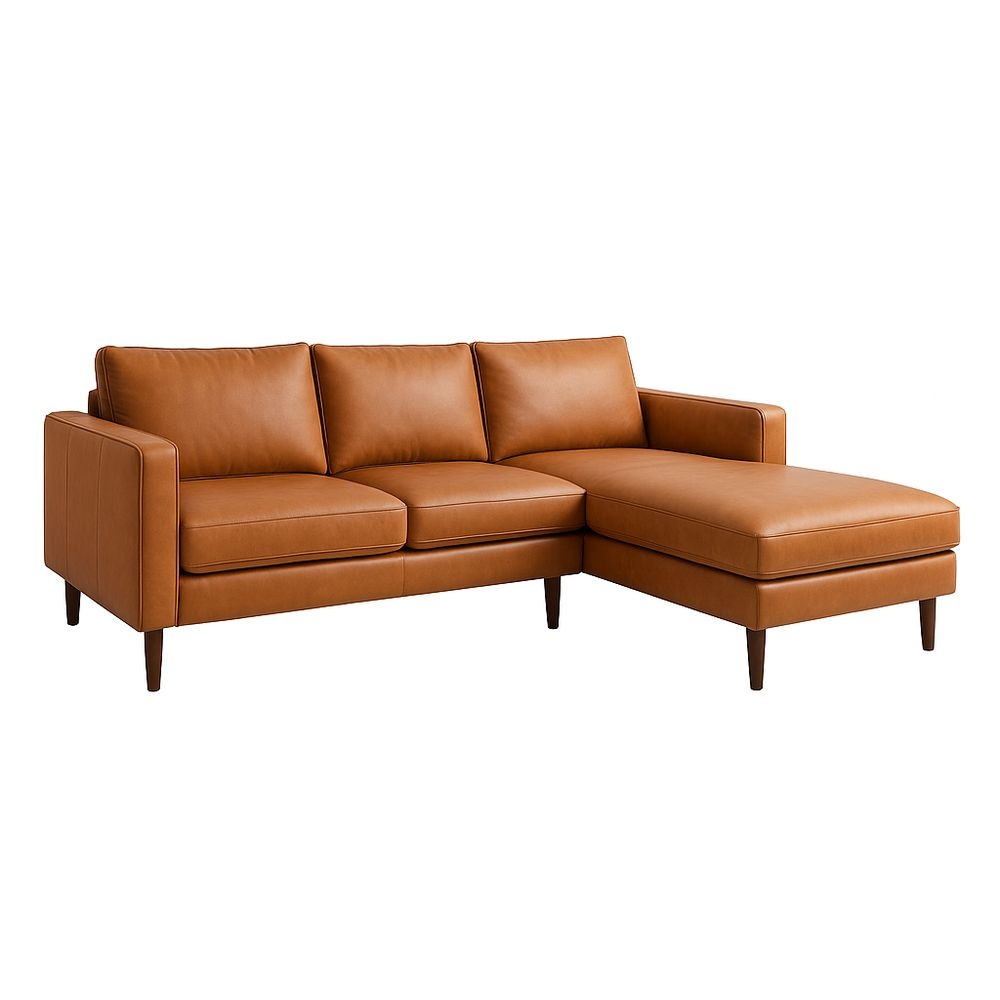 Sofá Seccional de Esquina de Cuero Sintético Marrón 3 Plazas 200x150x85 cm