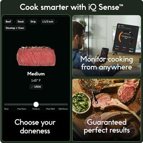 CHEF iQ Sense Smart Wireless Meat Thermometer with 3 Ultra Thin Probes, Unlimited Range Bluetooth Meat Thermometer, Digital Food Thermometer
