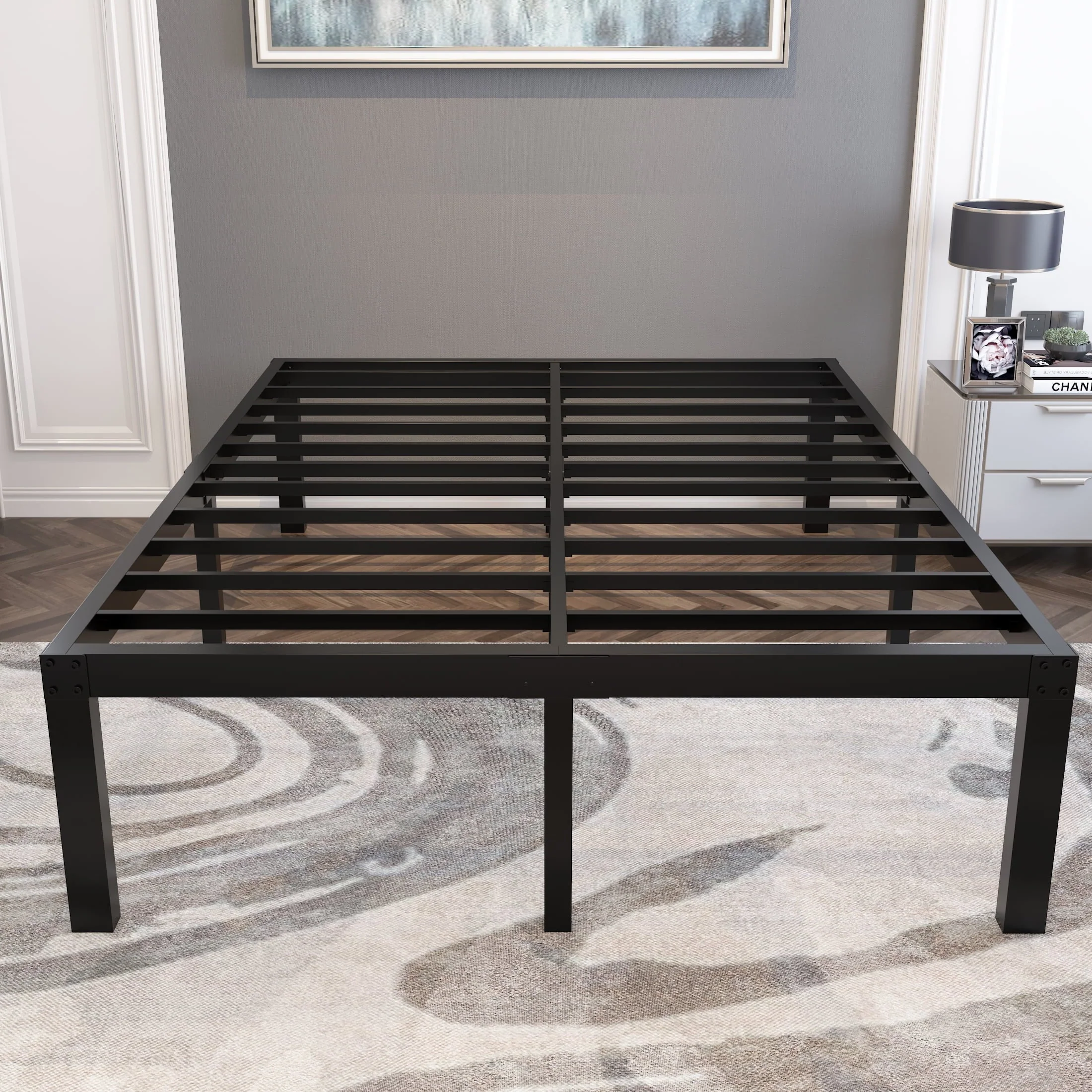 Yookare 18" 4000 lb Heavy Duty Platform Metal Bed Frame, Queen