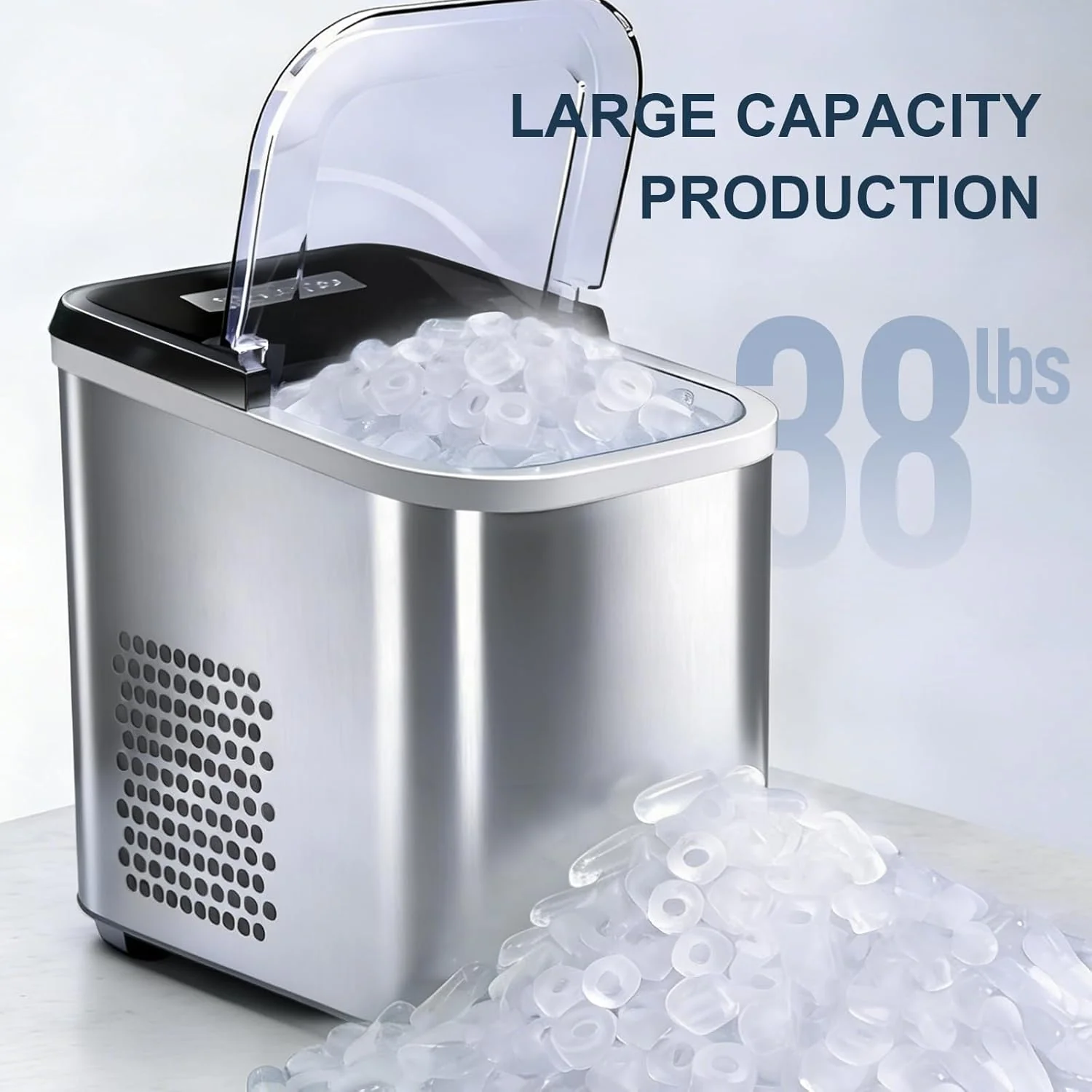 38lbs Per Day Countertop Ice Maker, 9 Ice Cubes in 3.5 Minutes, Self-Cleaning Portable Ice Machine with 2 Bullet Sizes for Kitchen, Camping, RV, and Party