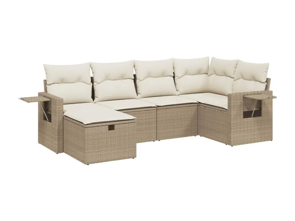Juego de Sofás para Jardín con Cojines de 6 Piezas en Ratán Sintético Beige  BM3214286