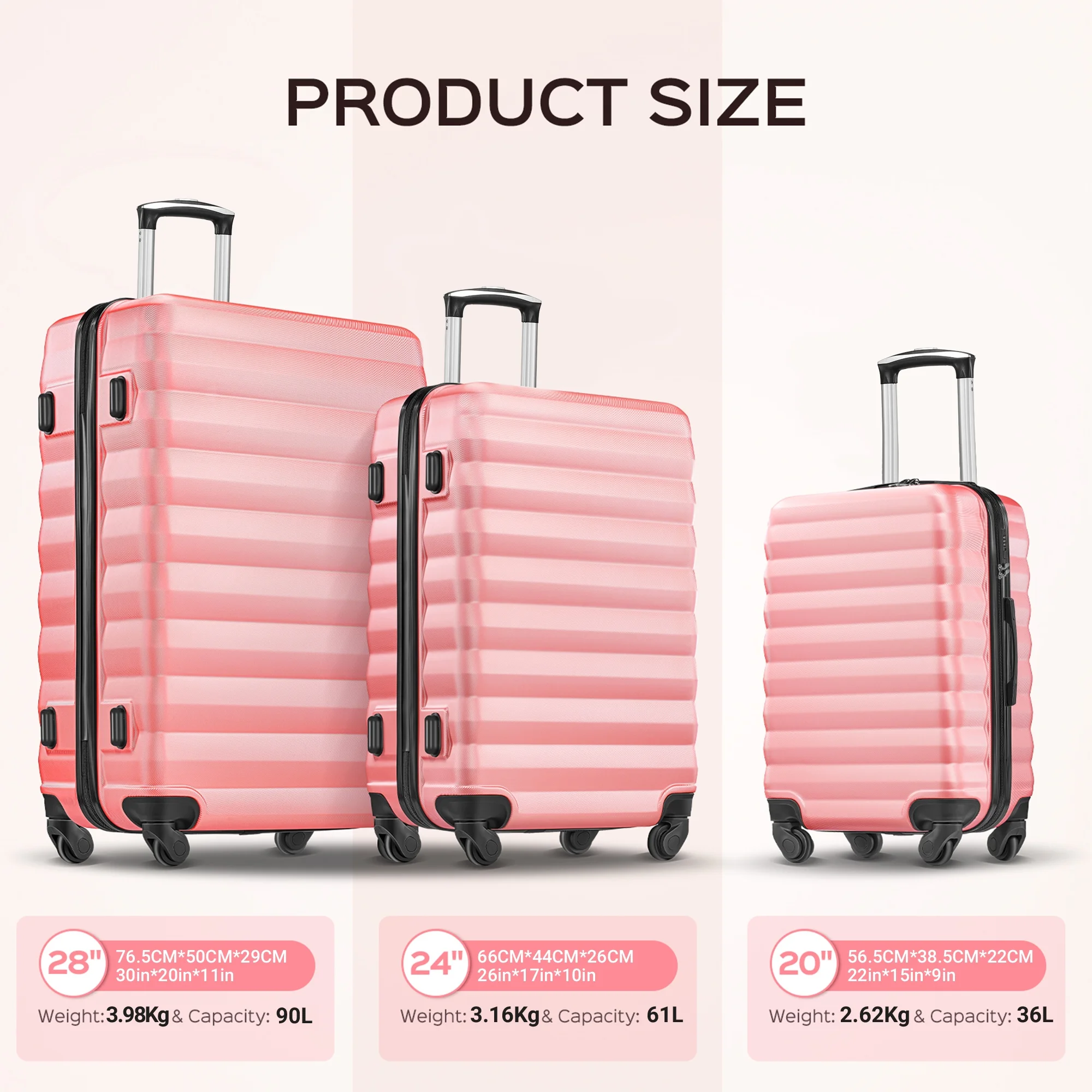 9 Piece Luggage Sets, Hard 20 24 28 inch Luggage with 6 Pieces Organize Bags Travel Suitcases Sets with Wheels, Rose - Image 56