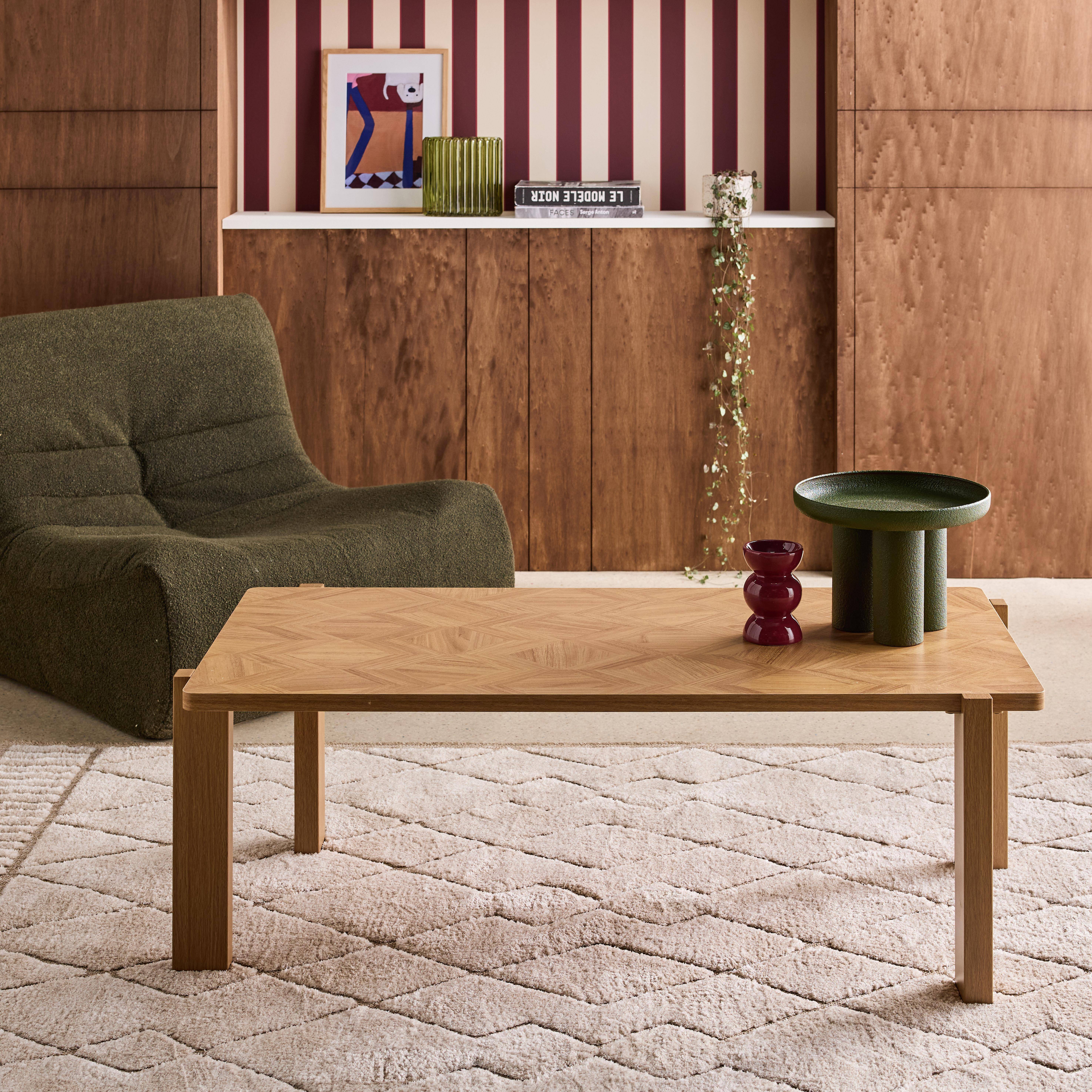 Zala - Mesa de centro vintage rectangular decorada con efecto de madera en espiga