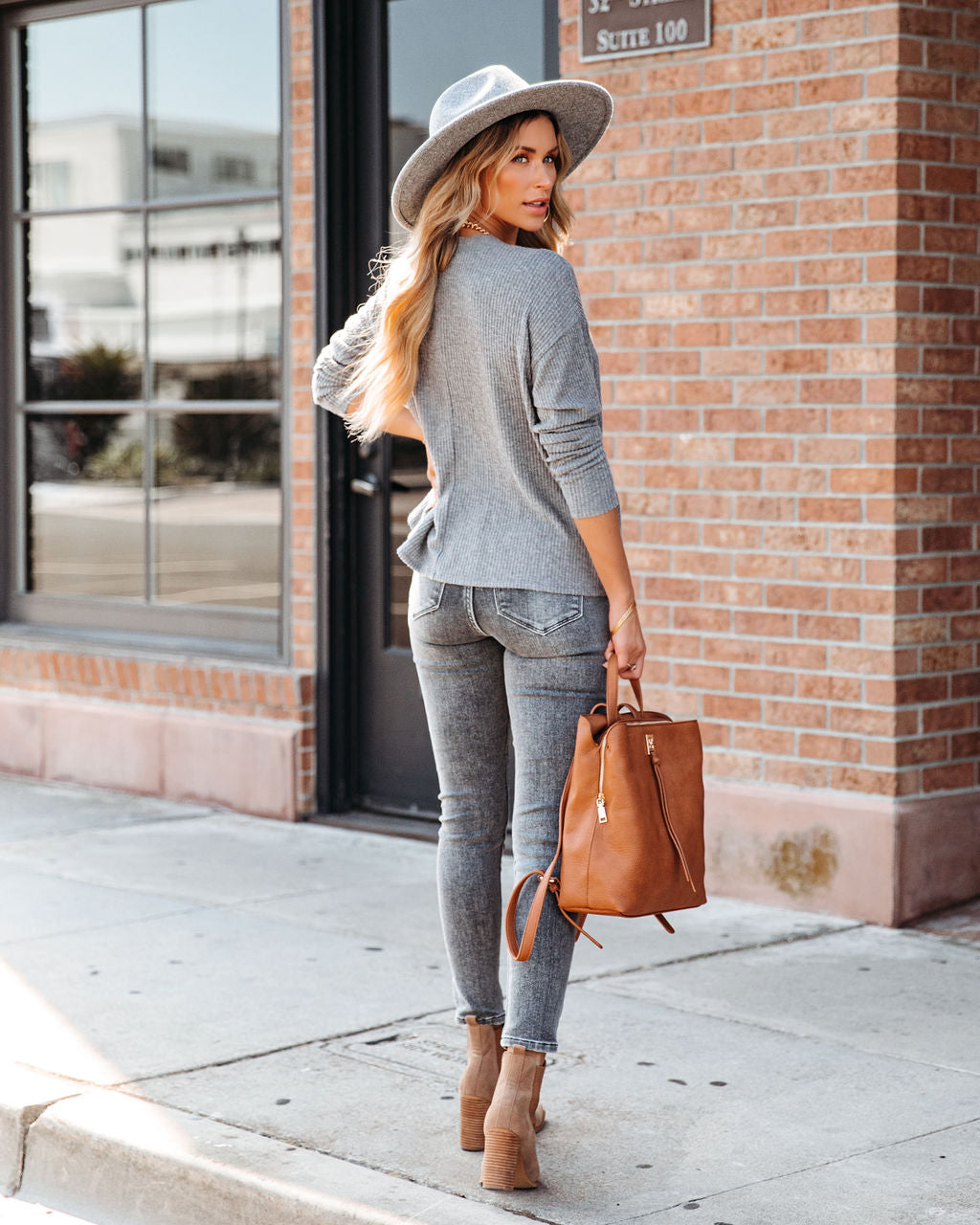 Andria Soft Ribbed Henley Top - Charcoal - Se7enfashion