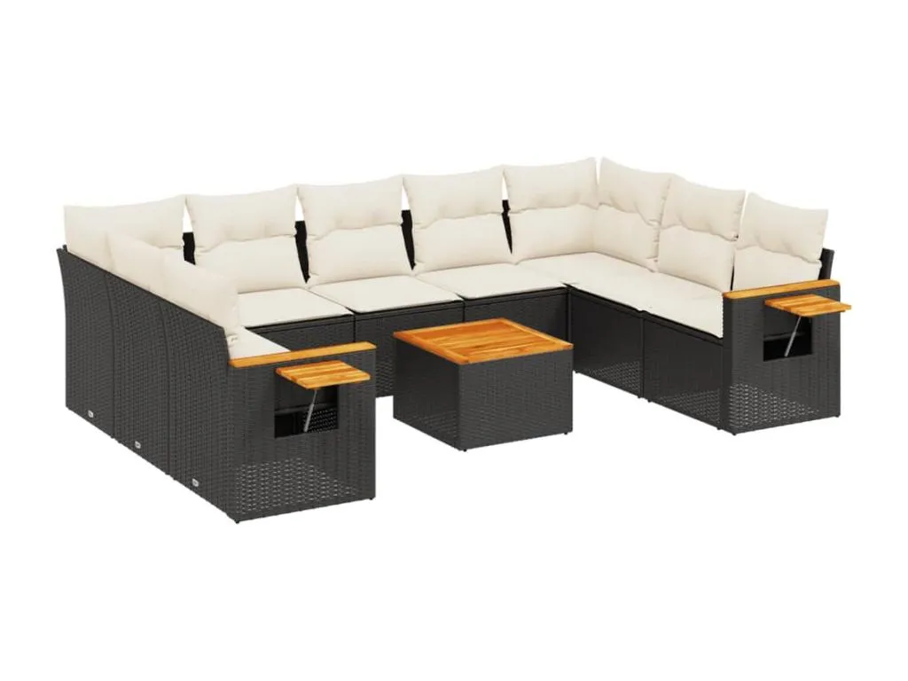 Set de sofás de jardín 10 piezas cojines ratán sintético negro fpul13647