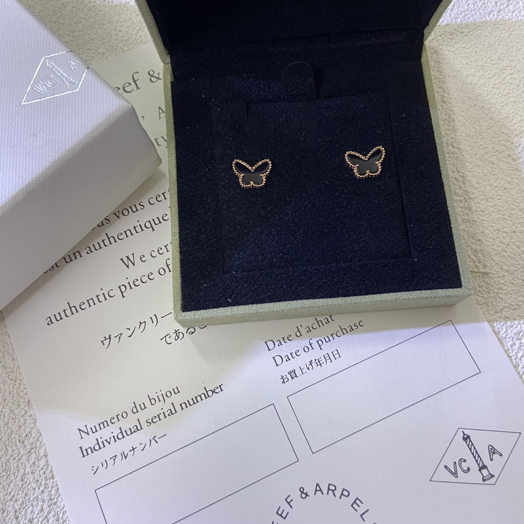 VCA Mini Black Butterfly Stud Earrings - Original Replica Club