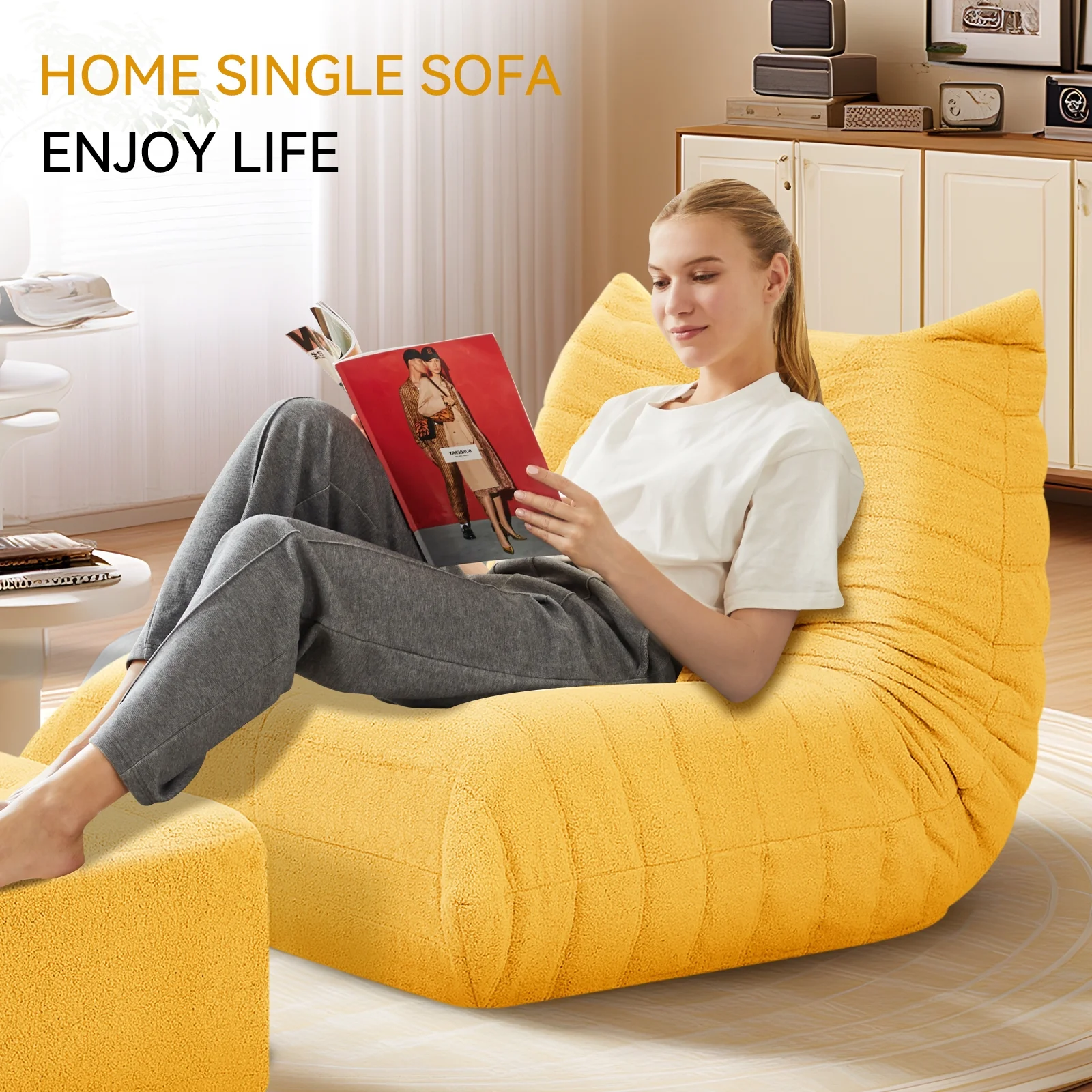VFD Bean Bag Chairs for Adults, Beanbag Chair with Ottoman Lounge Sofa Memory Foam Comfy Reading Chair for Bedroom & Living Room, Lazy Floor Sofa Couch - Image 29