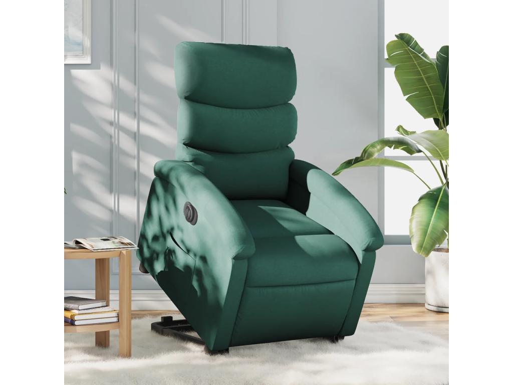 Sillón eléctrico reclinable elevable de tela verde oscuro