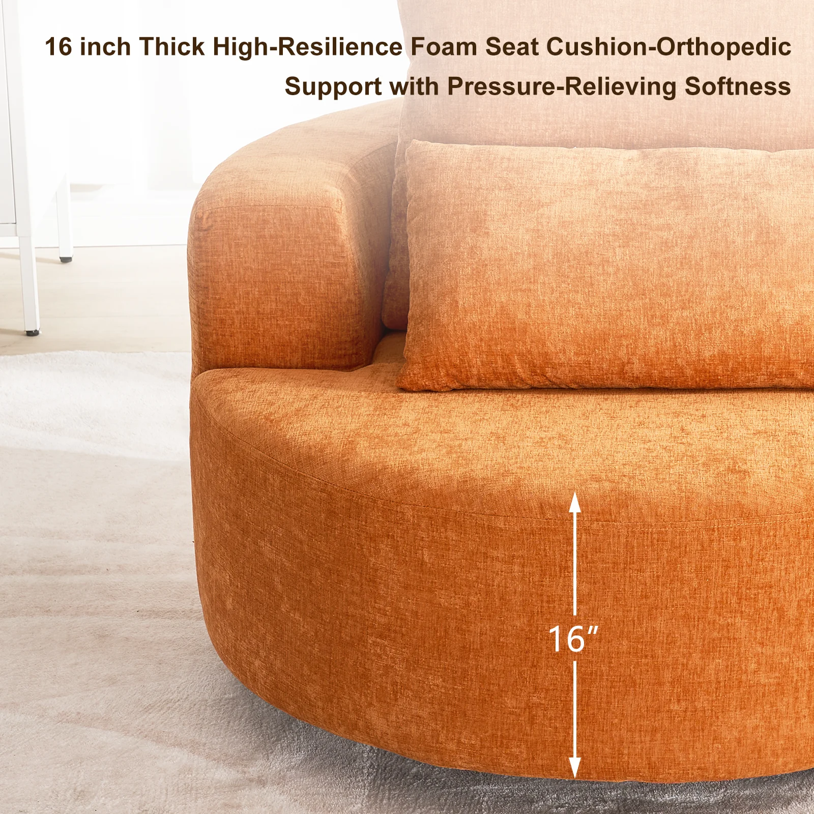 Fumahaus Upholstered Swivel Accent Chair, Oversized Comfy Round Sofa Chair with Two Pillows, Leisure Sofa Chair for Living Room Bedroom, Beige - Image 30