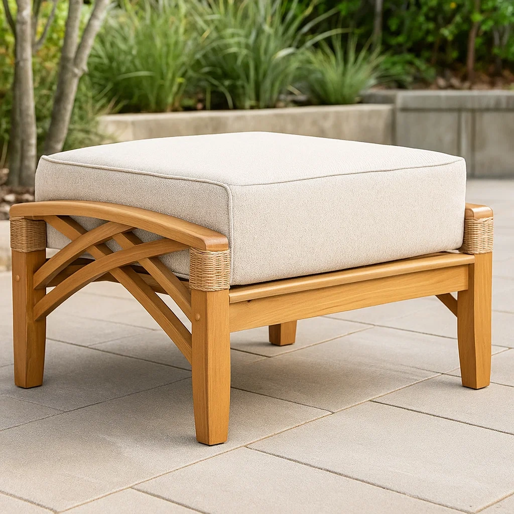 Taburete de exterior,beige,teca natural con poliéster y espuma,para jardín,71x41x38 cm