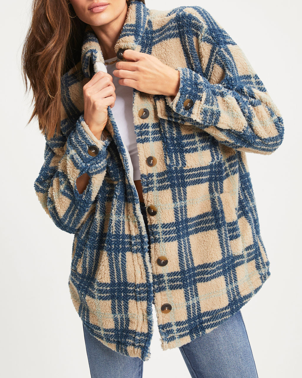 Oaklynn Pocketed Plaid Teddy Jacket - Se7enfashion