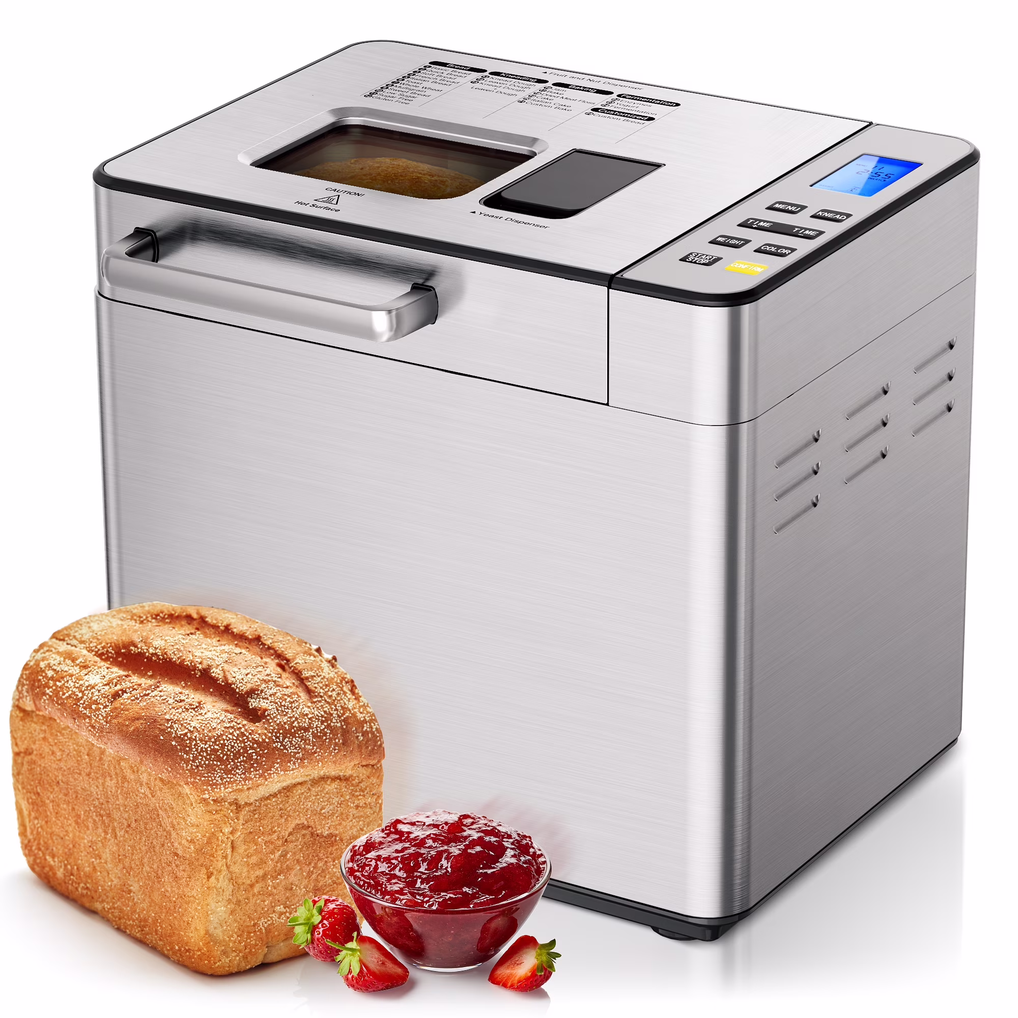 Simzlife 25 - in - 1 Bread Maker Machine, 2 lb Capacity for Dough Bread with Automatic Fruit and Nut Dispenser, Stainless Steel Construction(25 in 1)