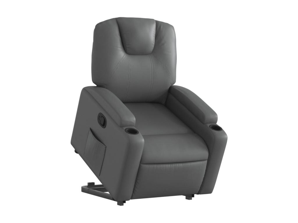 Sillón reclinable elevable cuero artificial gris