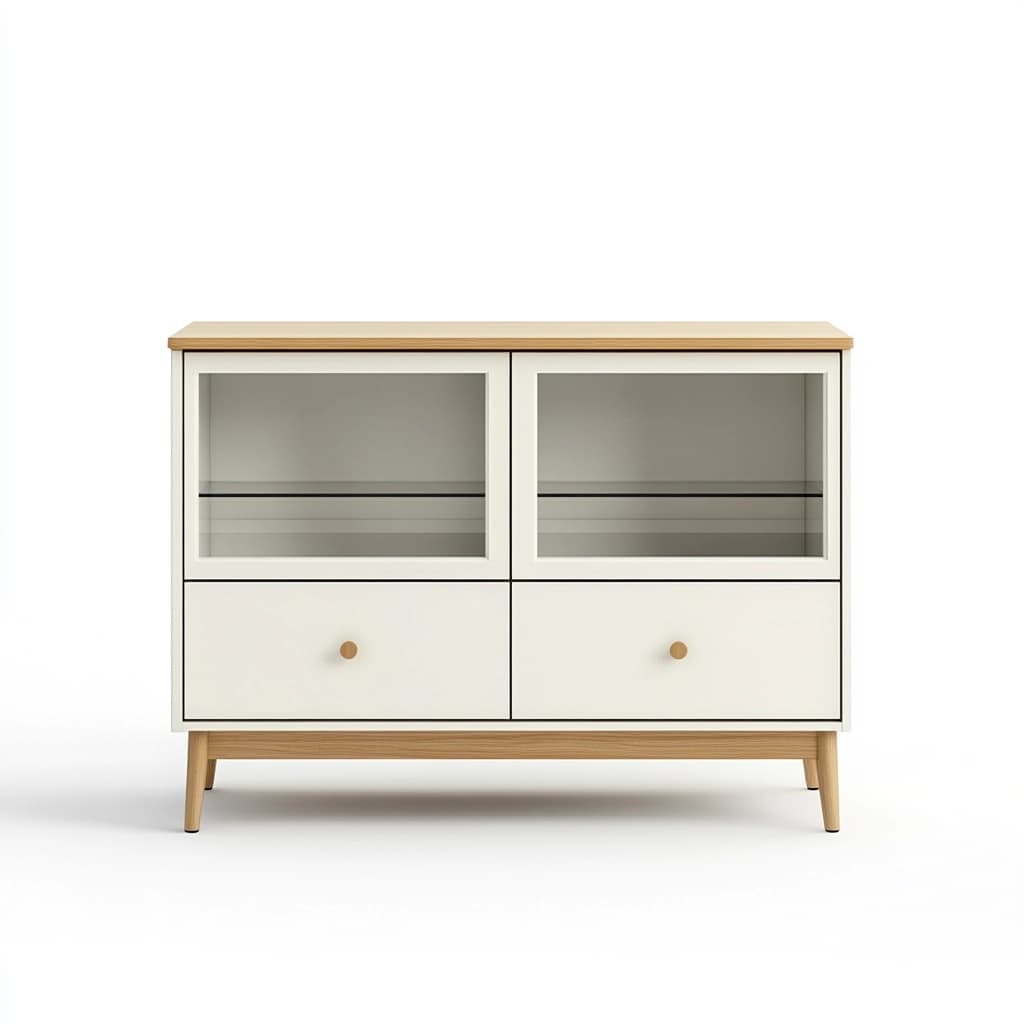 Aparador de Madera de Roble Vidrio Rectangular Blanco 80x120x40cm