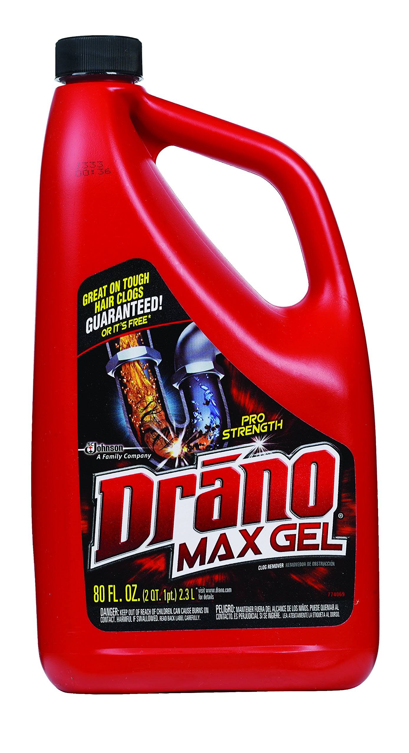 Drano Max Gel Clog Remover, Bleach Scent, 80 oz Bottle, 6/Carton(80 oz)