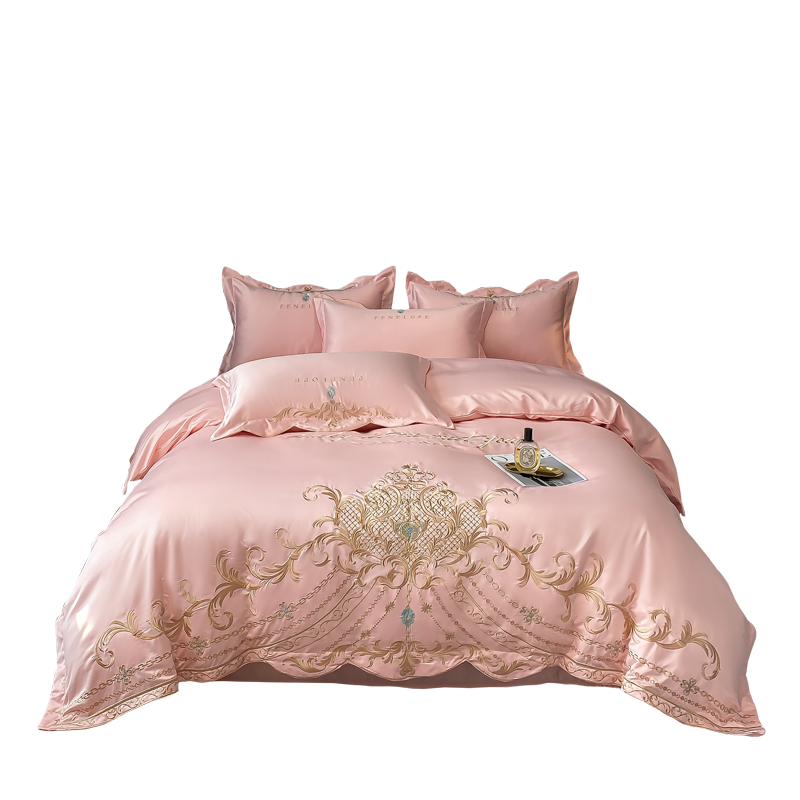 High Quality Ice Silk Cotton Bedding Set European Style Four Piece Bed Sheet Set With Embroidery