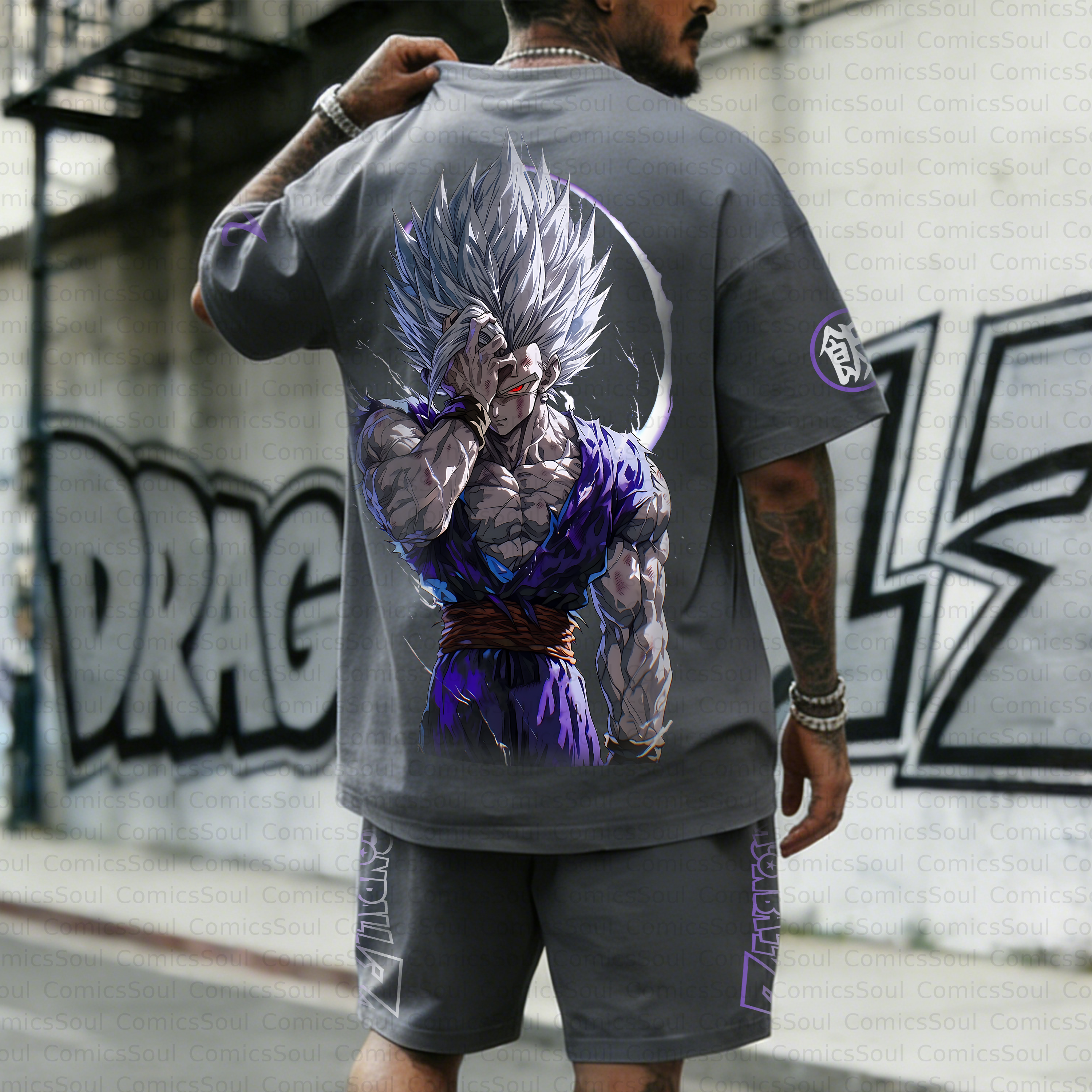 Unisex Anime Inspired Vintage T-shirt& Shorts 2 Pieces Set