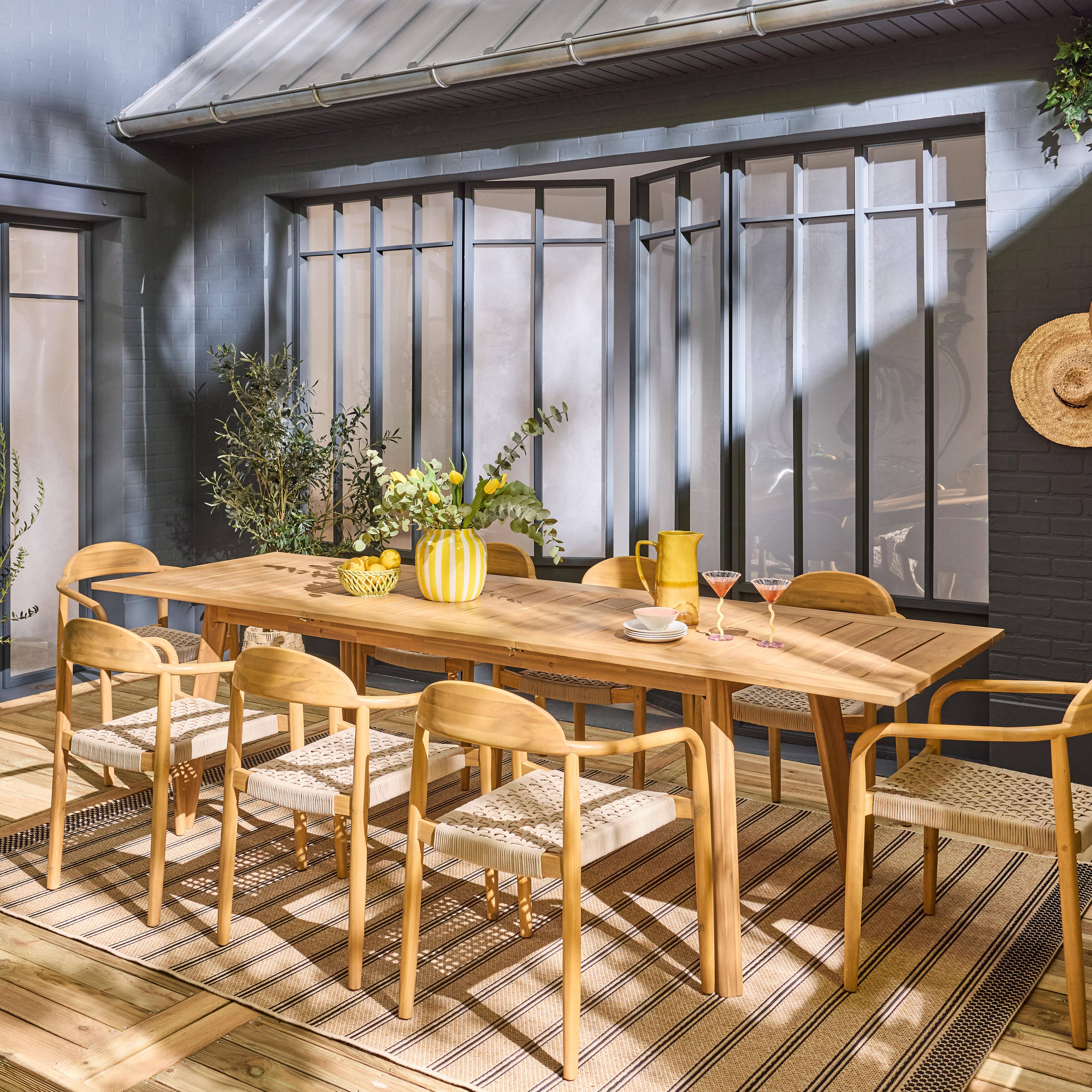 Palena + Cerina - Mesa de jardín de madera de acacia con 8 sillas