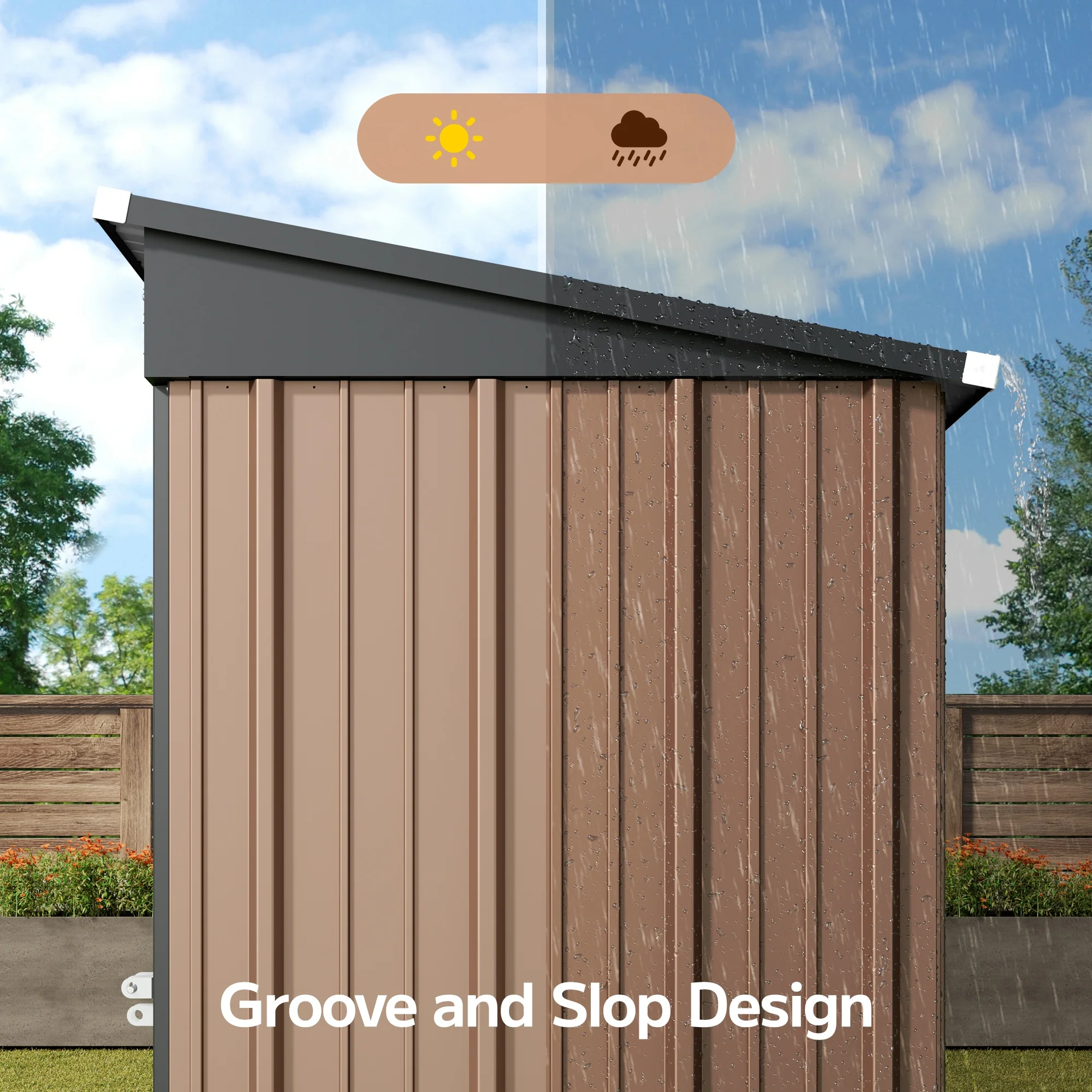 5'x3' Outdoor Storage Shed, Asofer Shed and Outdoor Storage Clearance, Weatherproof Tool Shed, Brown - Image 6