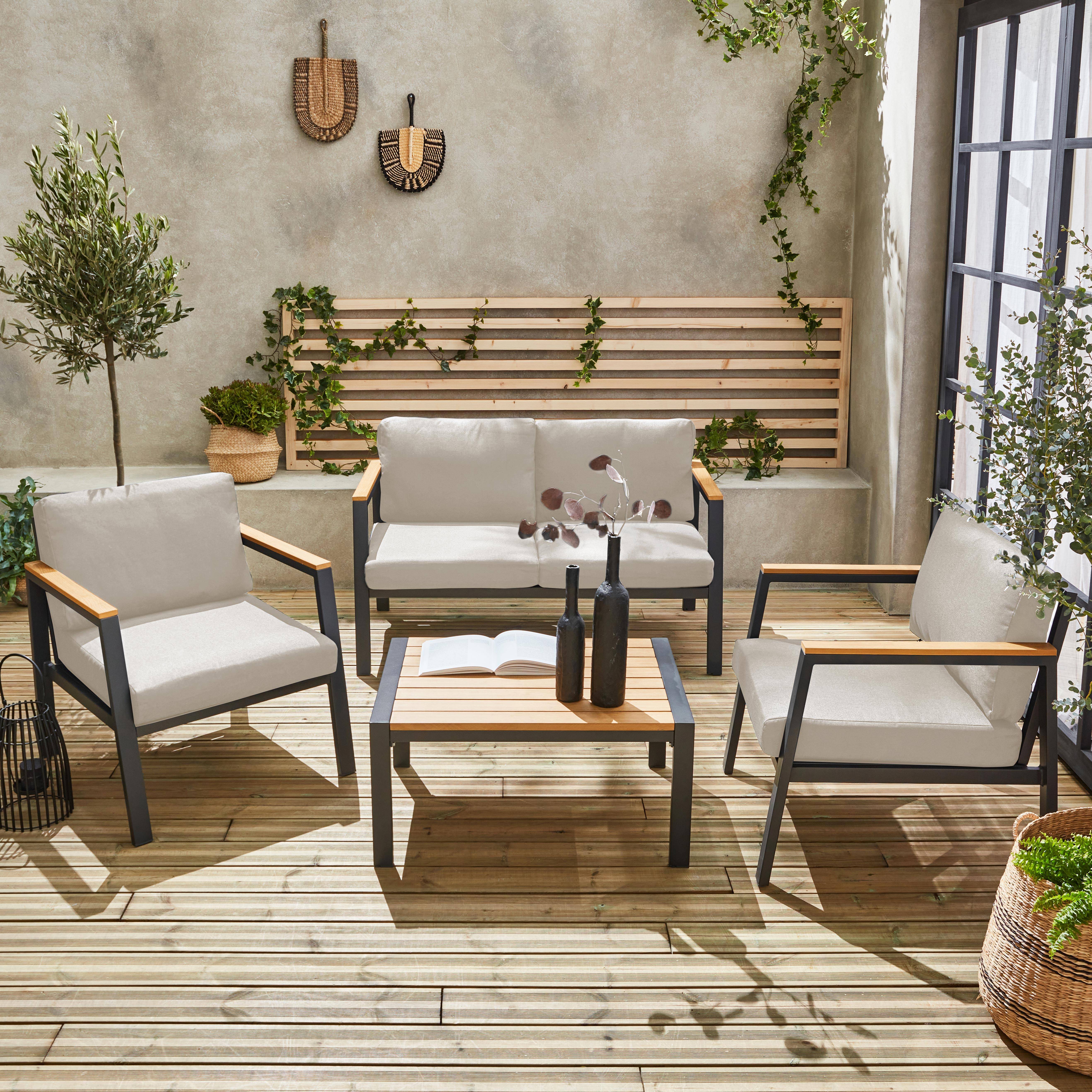 Casoria - Conjunto de jardín en aluminio y polywood, 4 plazas