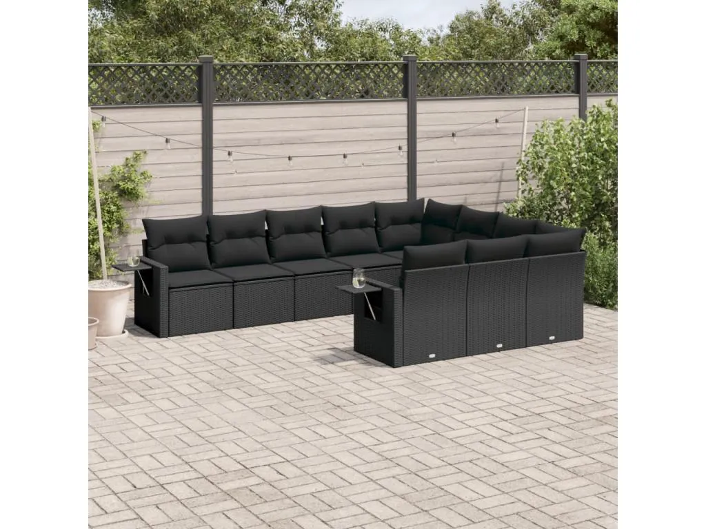 Set de sofás de jardín 10 piezas cojines ratán sintético negro TMNW36670