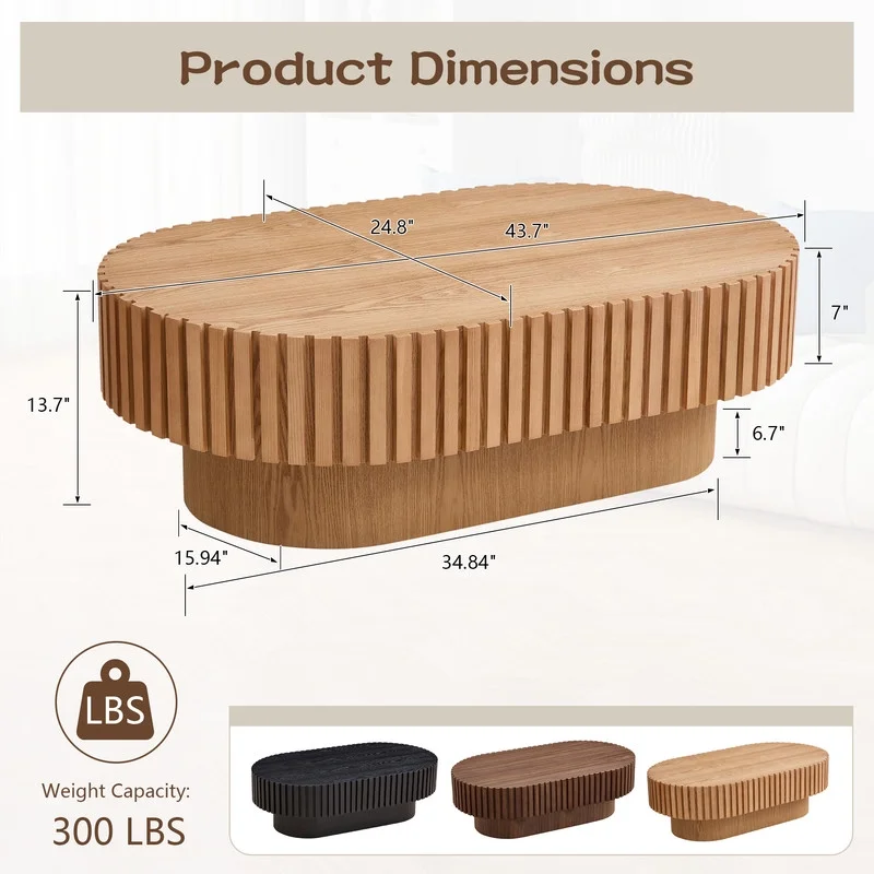 FFH 43.7 inch Oval Coffee Table for Living Room,Handcraft Rustic Corner Coffee Table Nature Wood Relief Sturdy Pedestal for Apartmen,Side Table Centre Table,Nature Wood - Image 58
