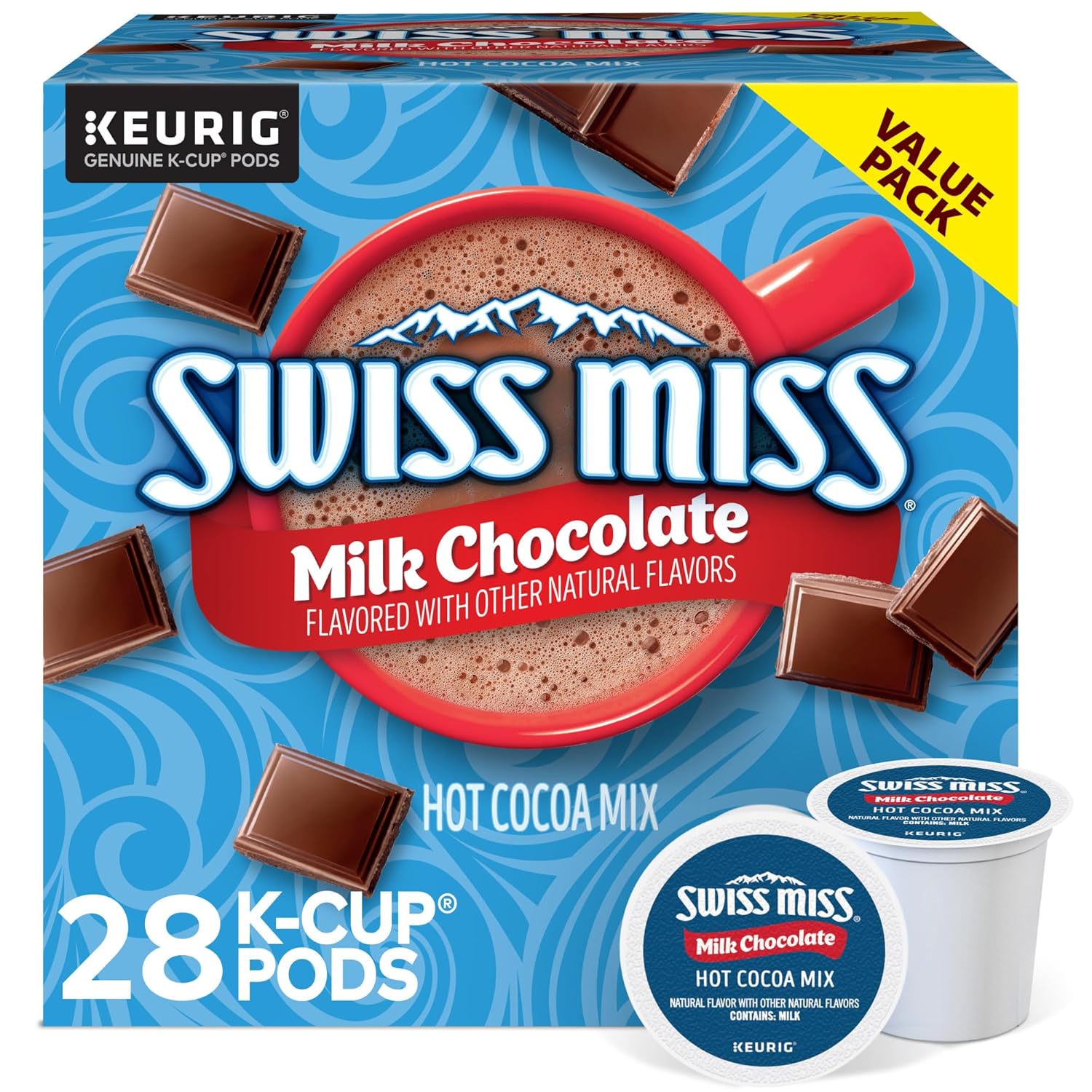 Swiss Miss Milk Chocolate Hot Cocoa Keurig Single-Serve K Cup Pods. 28 Count