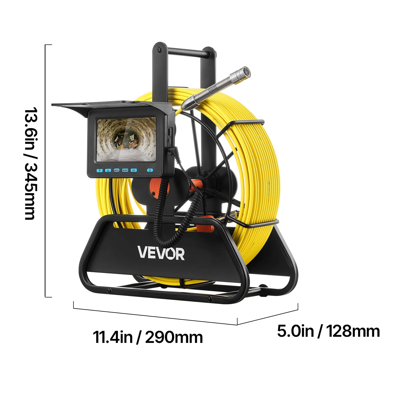 VEVOR Sewer Camera, 164 ft/50m, 4.3" Drain Inspection Camera, IP68 Waterproof Snake Plumbing Camera with Lights - 6 Adjustable LEDs, 4500mAh Battery & 16GB Card for Sewer Line Duct Pipes - Image 8