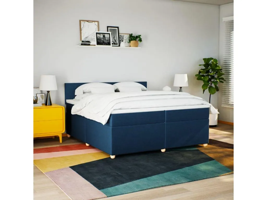 Cama box spring con colchón tela azul 200x200 cm pju3521737