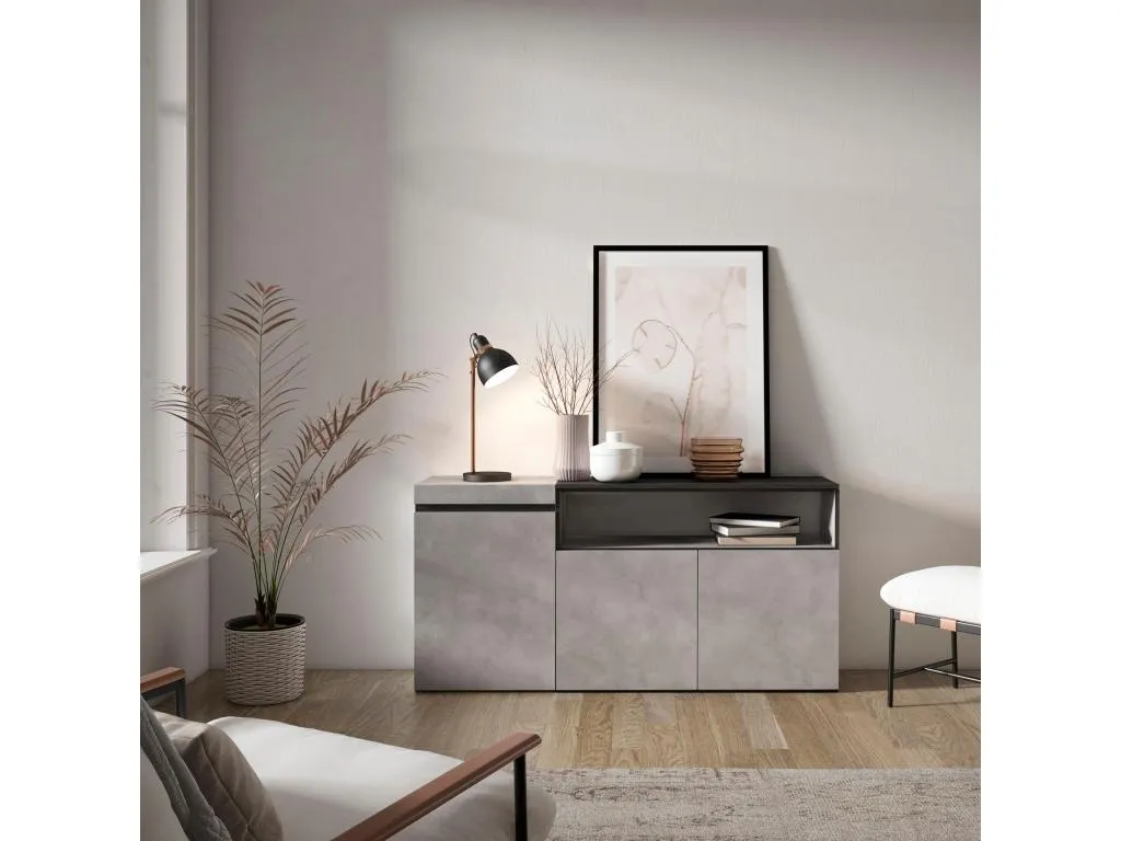 Aparadores para salón 150x75x35cm 3 Puertas Armario zapatero Cemento