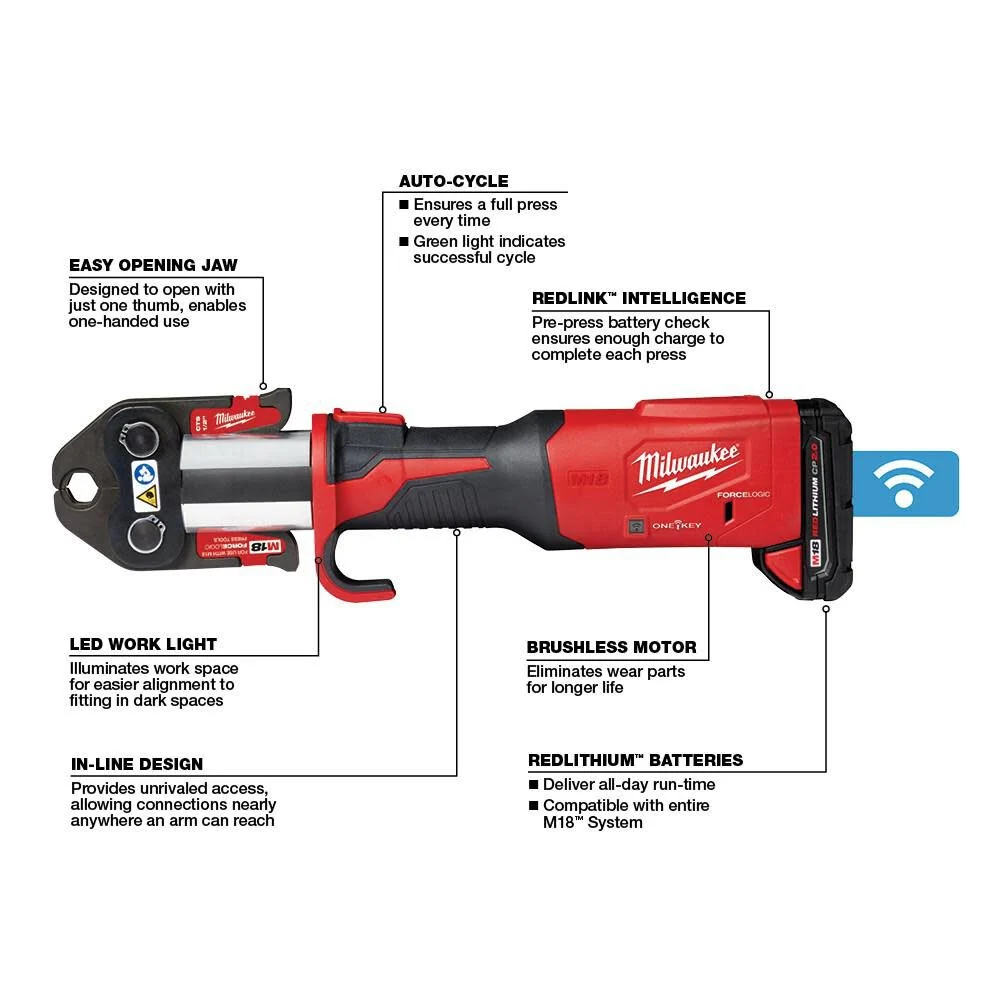 Milwaukee M18 FORCE LOGIC Press Tool With ONE-KEY - 1/2 in - 2 in CTS Jaws - Image 5 Milwaukee M18 FORCE LOGIC Press Tool With ONE-KEY - 1/2 in - 2 in CTS Jaws - Image 5