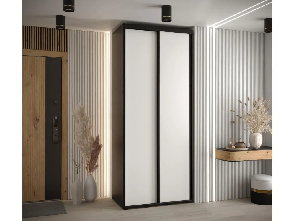 Armario Davos 1 corredero compacto 235,2x100x45 cm 2 puertas negro/blanco lkc2648533