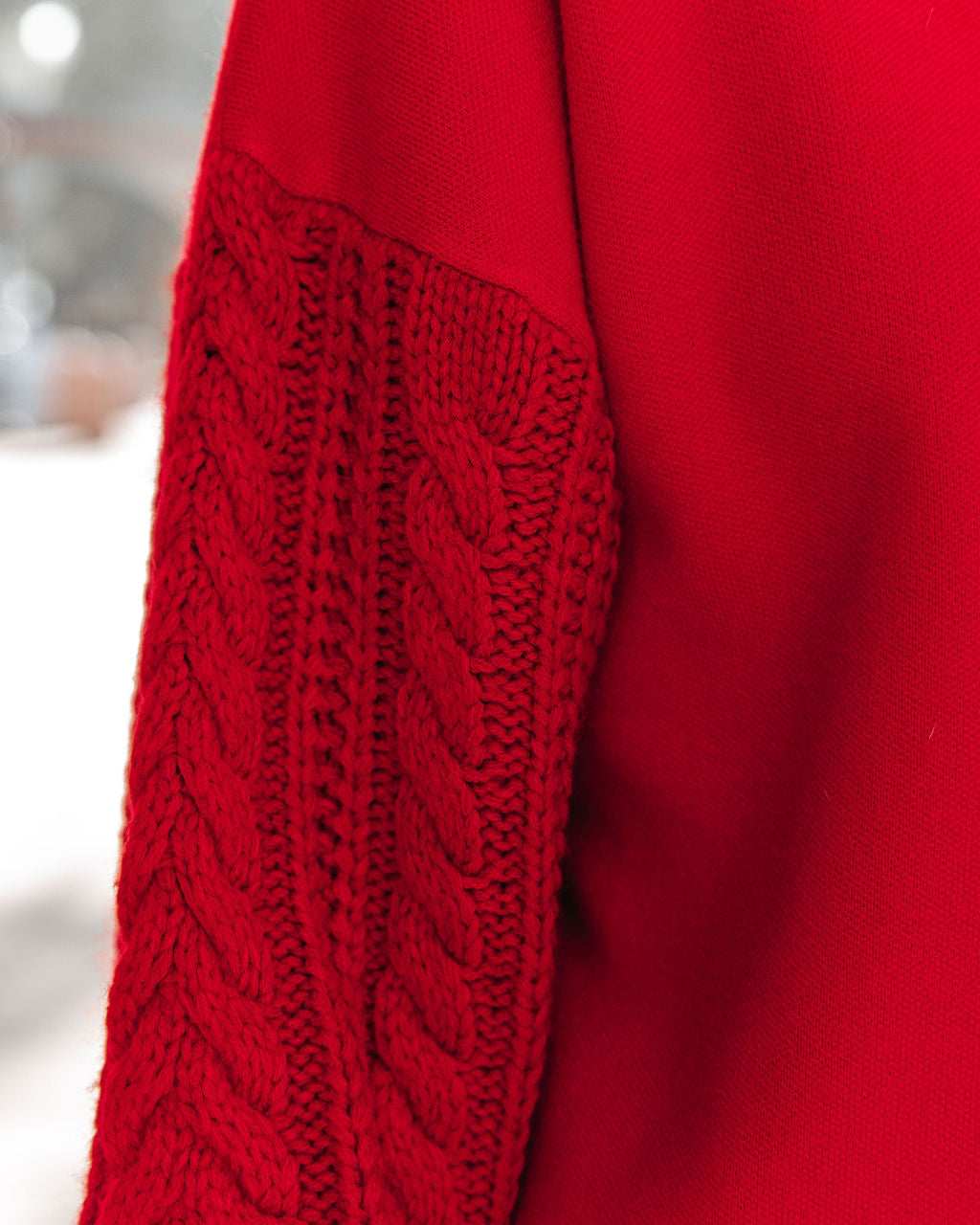 Luke Contrast Cable Knit Sweater - Red - Se7enfashion