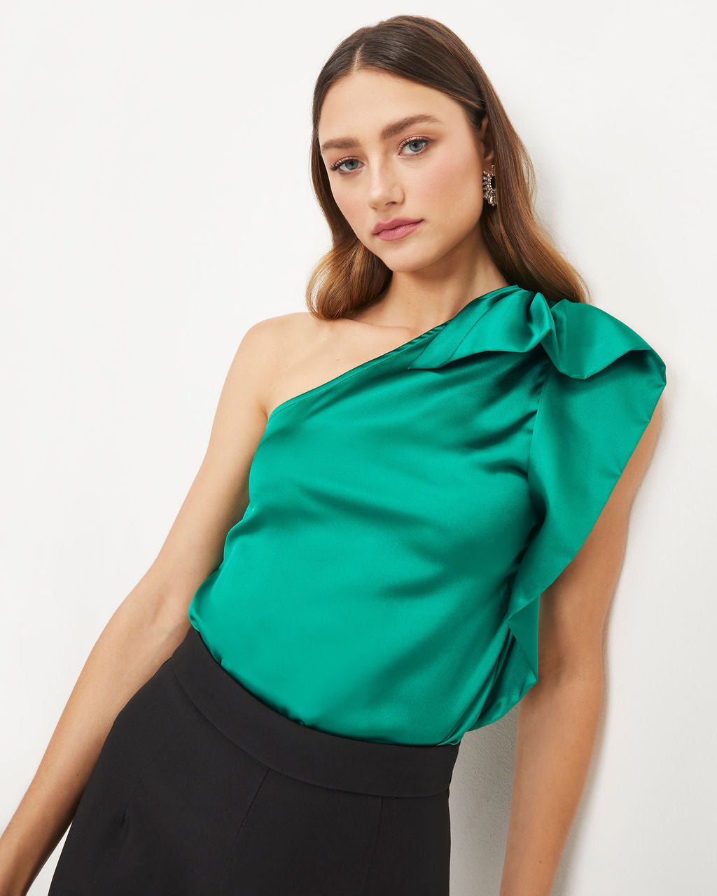 Malani Satin One Shoulder Top - Green - Se7enfashion