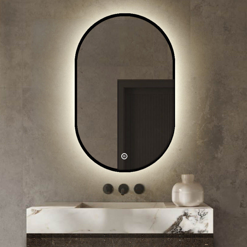 Vtw Living - Badkamerspiegel met Verlichting Ovaal 90 x 60 cm Zwart