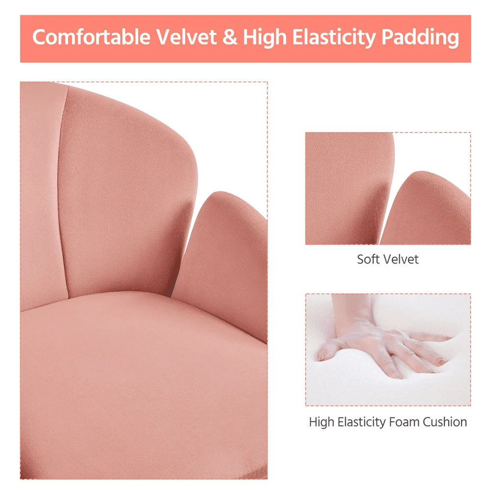 Yaheetech Modern Vanity Chair Swivel Rolling Chair with Armrests, Pink - Image 4