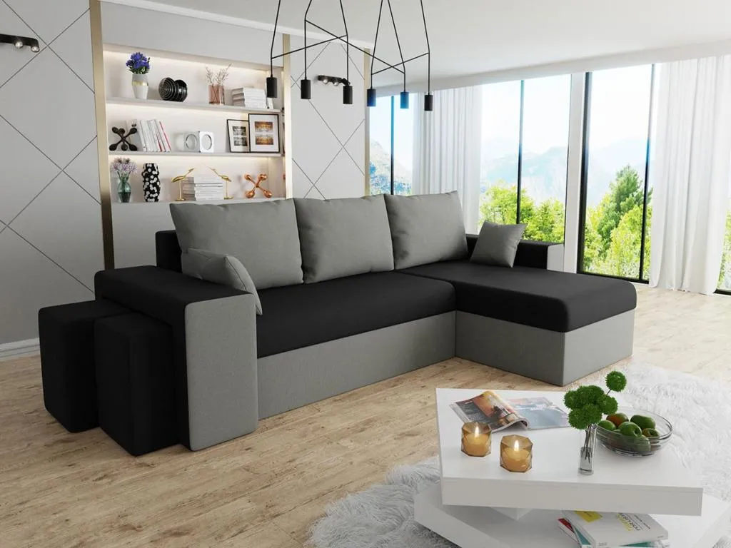 Sofá rinconero Hogarve 124 Gris Función de descanso Caja de ropa de cama 256x139x80cm 65745mvcm