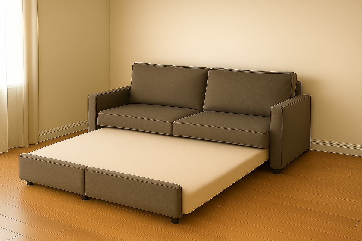 Sofá Cama Convertible Tela Algodón Diseño Moderno Espacio Reducido Marrón