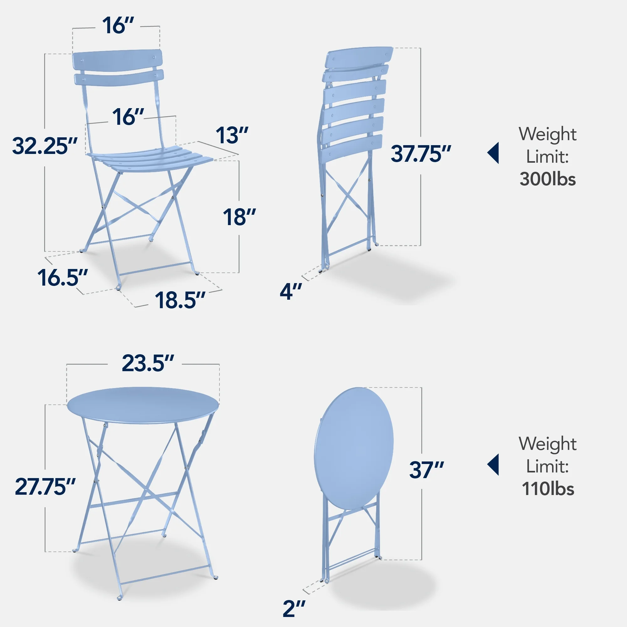 Best Choice Products 3-Piece Small Bistro Set, Folding Patio Furniture Set of 2 Chairs and Table - Black