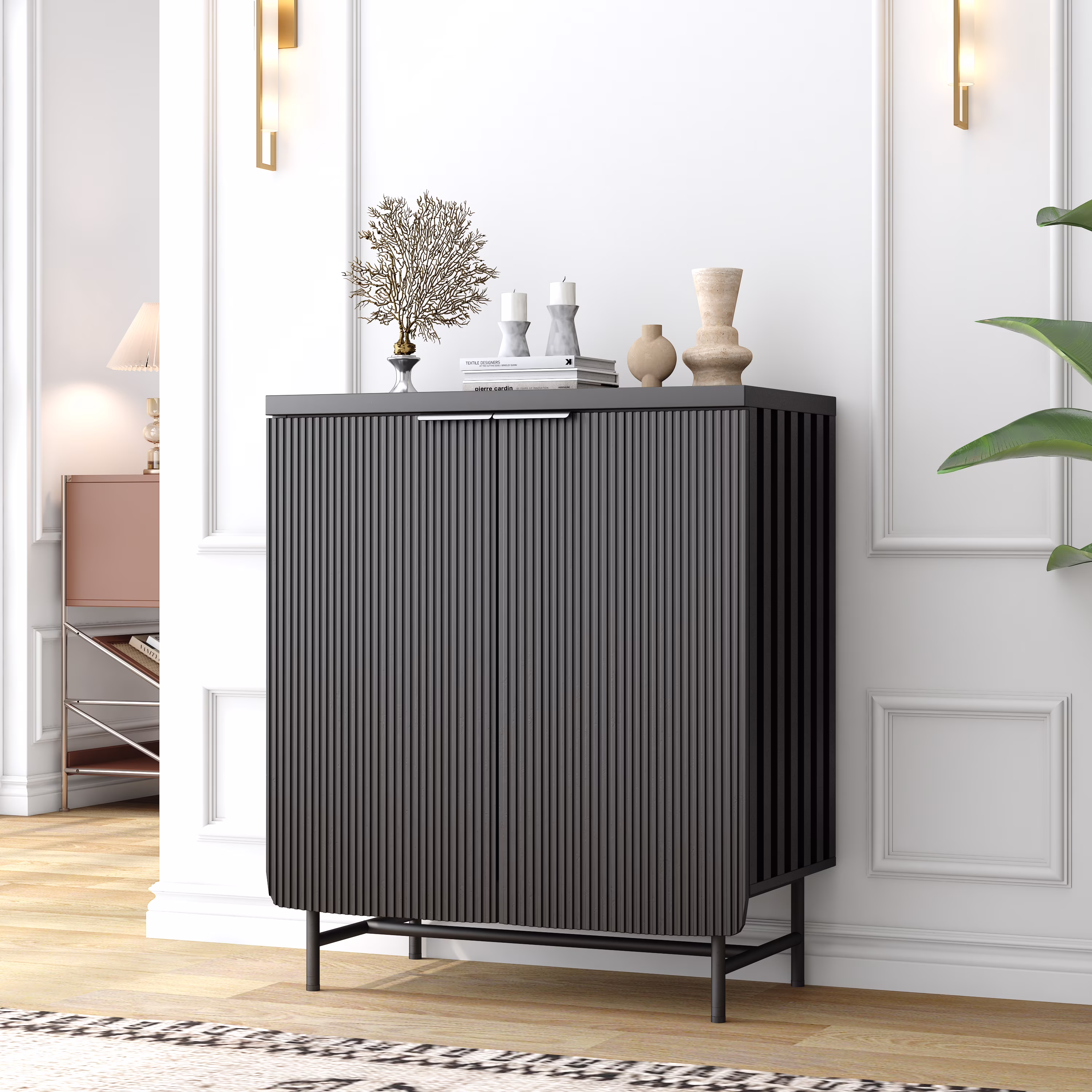 Vivvoo 30" Wood Nightstand Fluted Door Accent Cabinet
