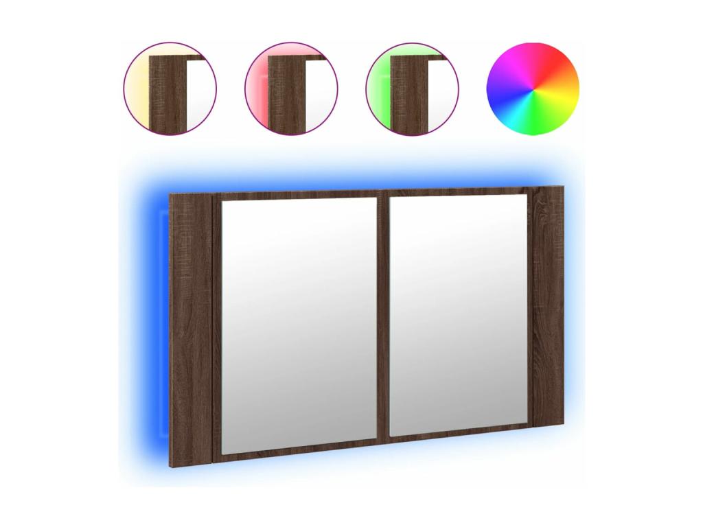 Armario espejo de baño LED acrílico marrón roble 80x12x45 cm