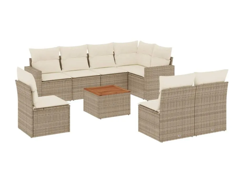 Set de sofás de jardín 9 pzas con cojines ratán sintético beige BKNB76914